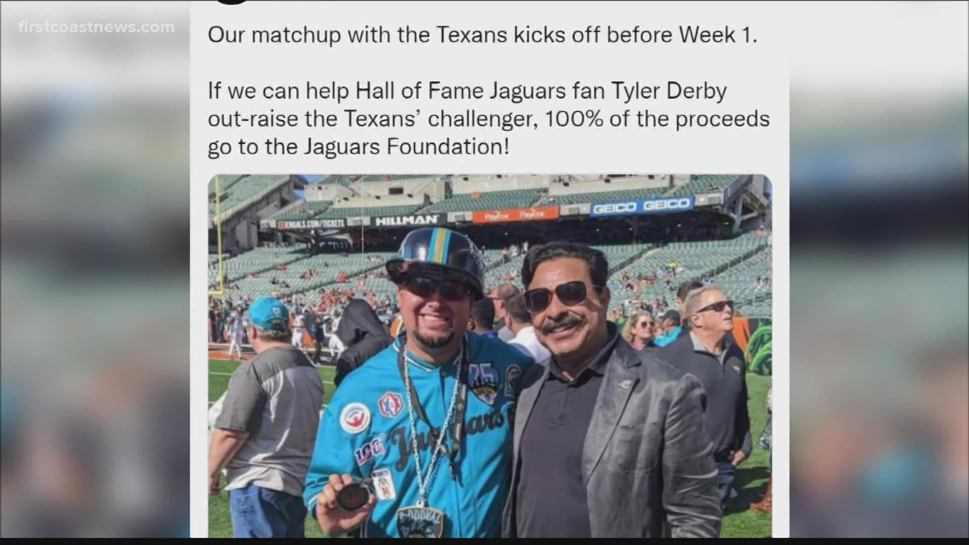 Jaguars super-fan Tyler Derby has been selected to represent the Jaguars in the Pro Football Ultimate Fan Association Charity Challenge.