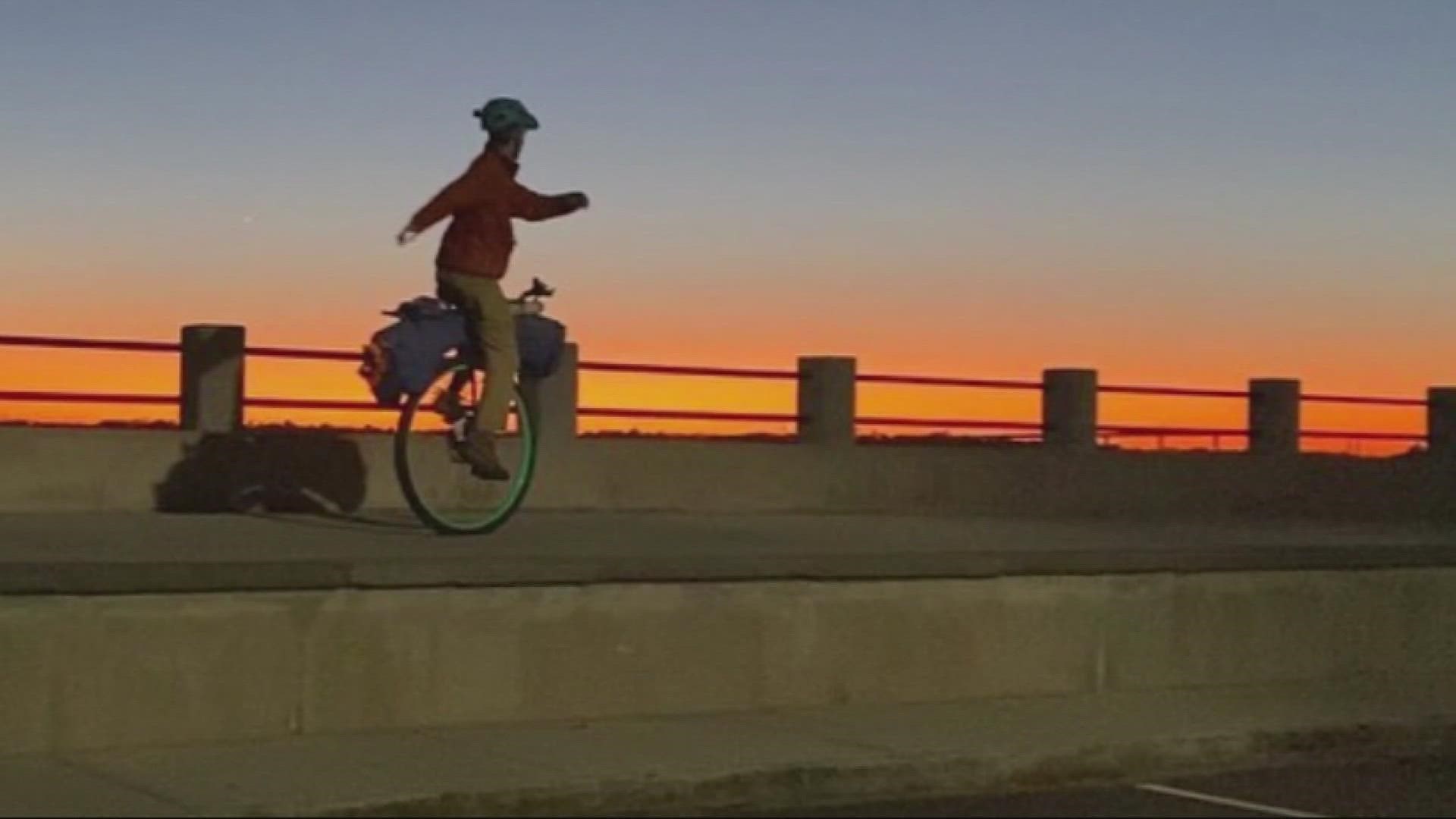 Avery Seuter is biking a journey that's more than 2,000 miles with just 1 wheel.