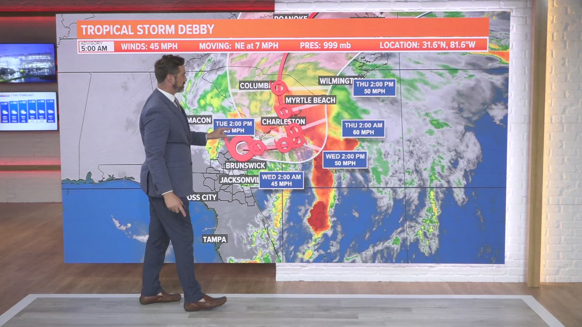 Debby will make moderate to light rainfall in Southeast Georgia counties on Tuesday.