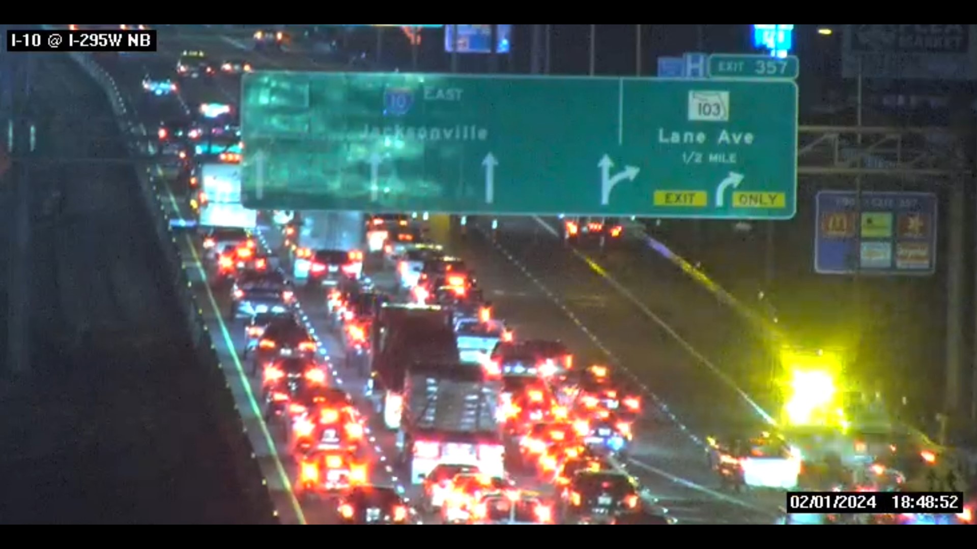 Jacksonville crash on I10 leaves one injured Thursday night