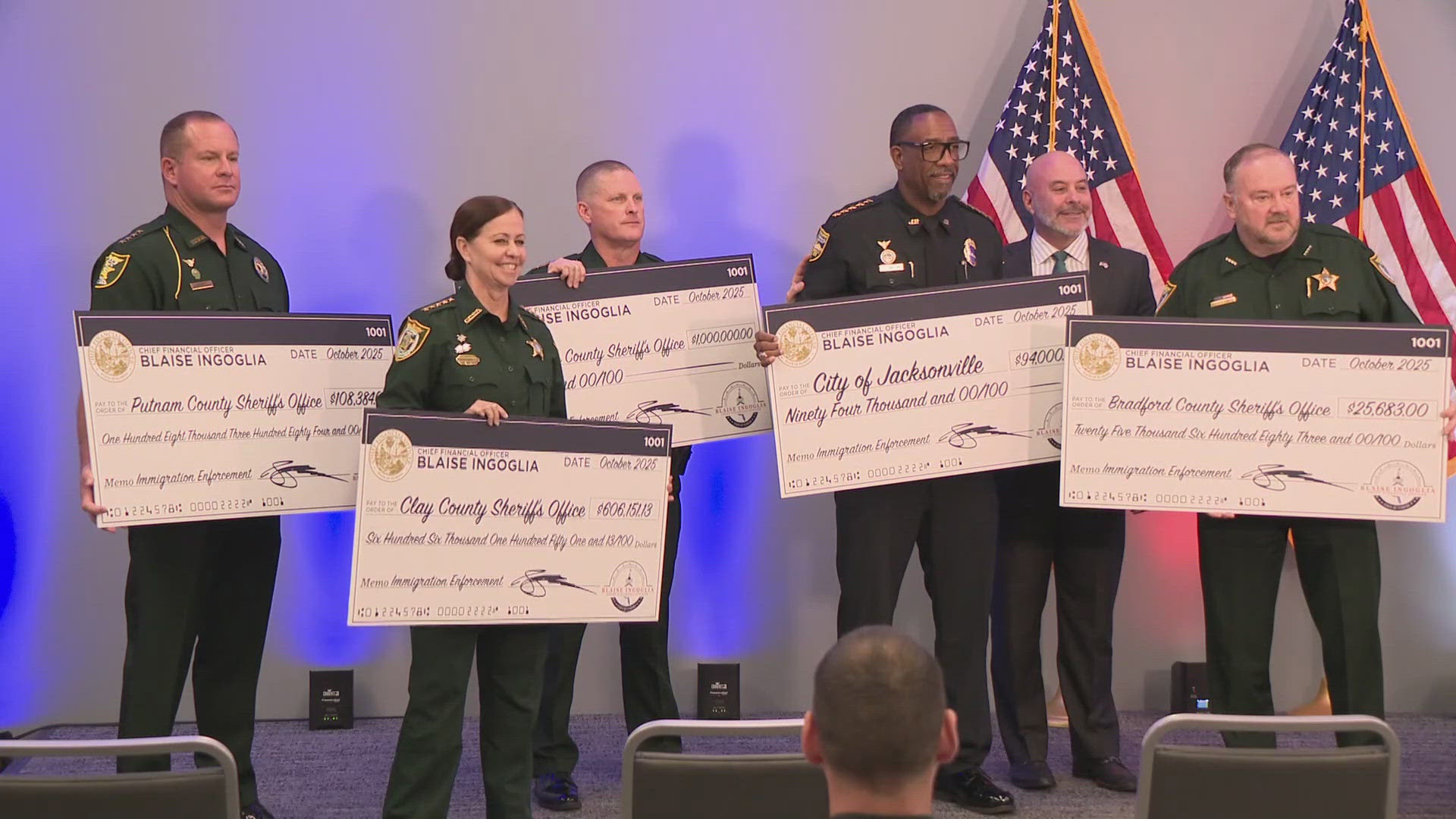 Florida Chief Financial Officer Blaise Ingoglia made his way to St. Johns County Tuesday with money to go around for five local agencies.