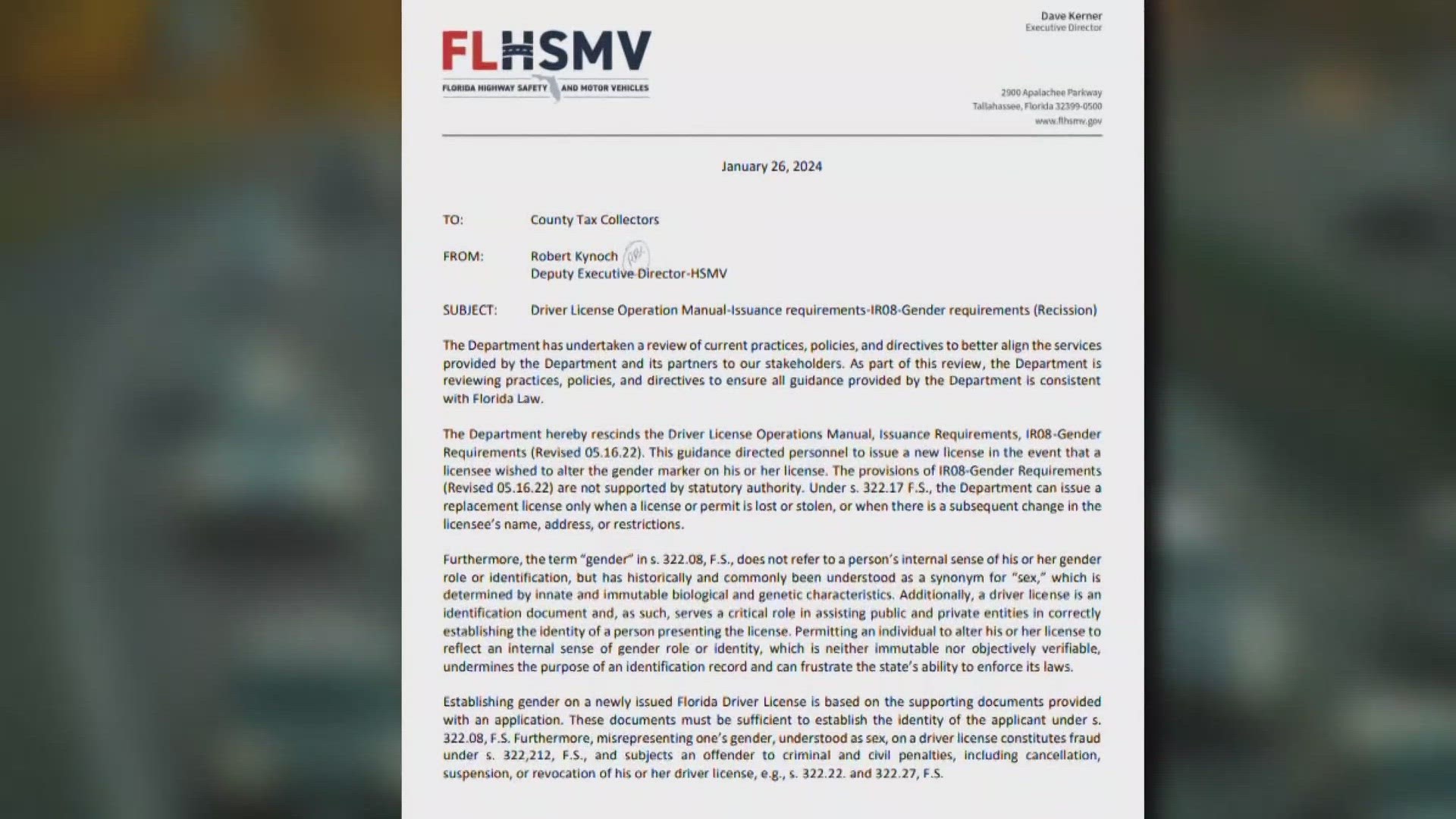 The Florida Department of Highway Safety and Motor Vehicles states misrepresenting gender on a driver's license can lead to criminal and civil penalties.