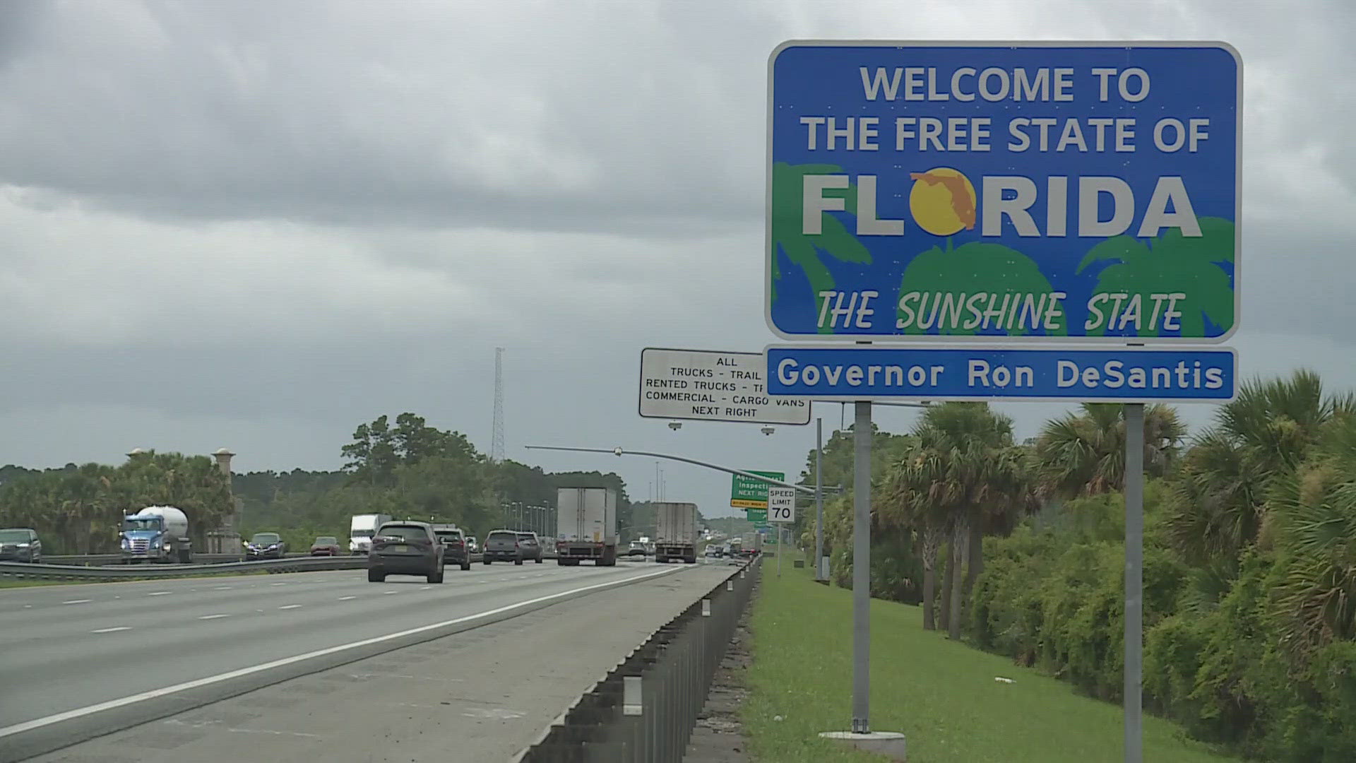 The new signs read, "Welcome to the Free State of Florida," a phrase coined by Gov. Ron DeSantis.