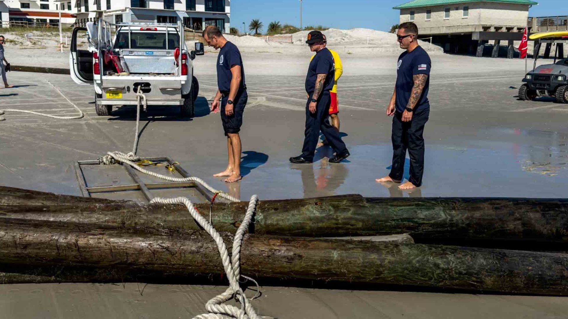 The poles drifted seven miles from Hanna Park to the pier before being spotted by a Jacksonville Fire Rescue captain.