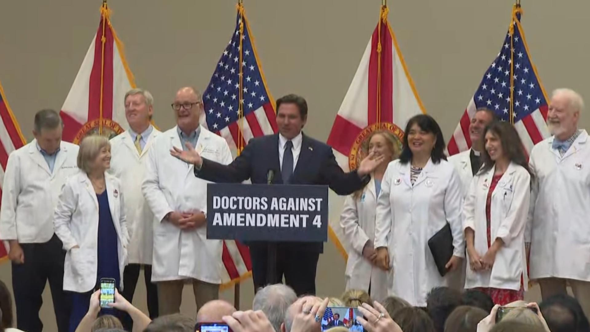 The governor is speaking at the Sacred Heart Jacksonville Parrish Center, a day after calling on voters to vote "No" on Amendment 4 in South Florida.