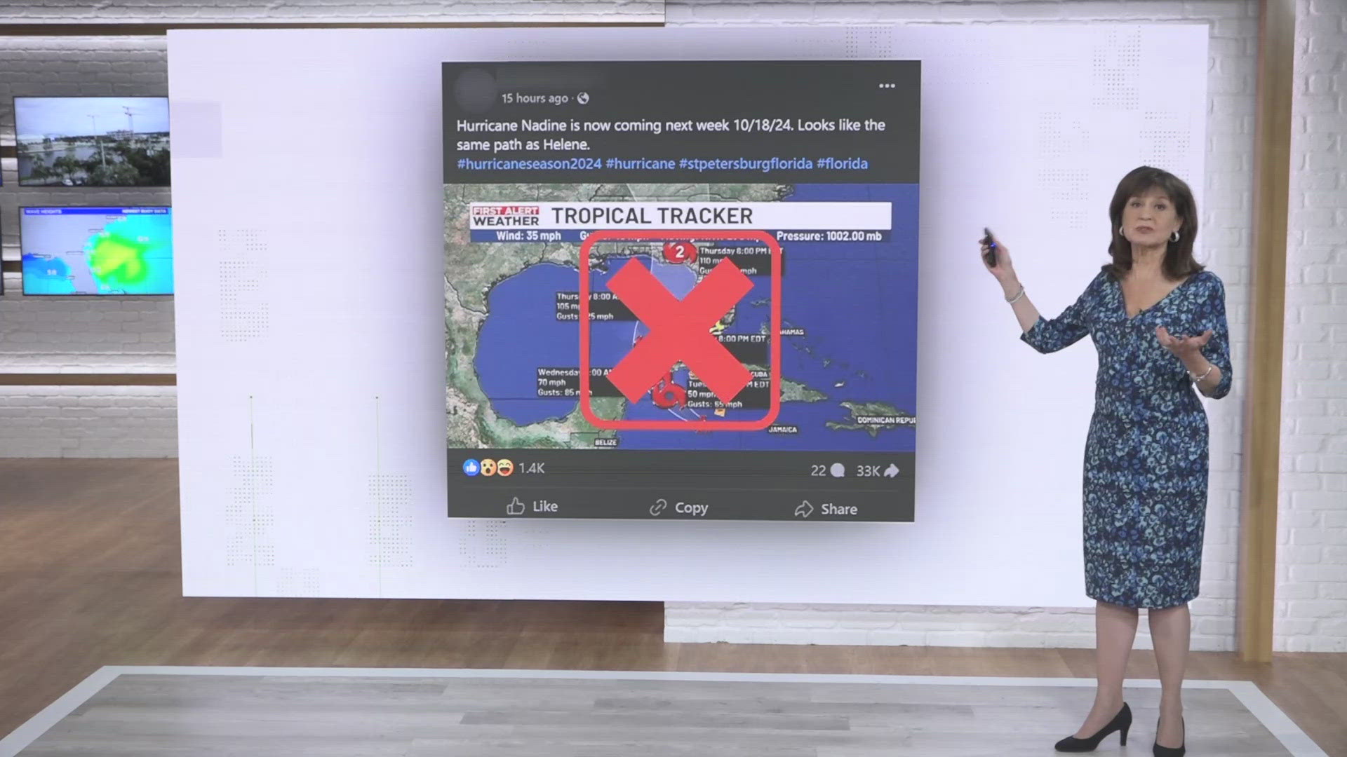 No, there is currently not a Hurricane Nadine approaching Florida. The National Hurricane Center does not put out a forecast cone a week before a system forms.