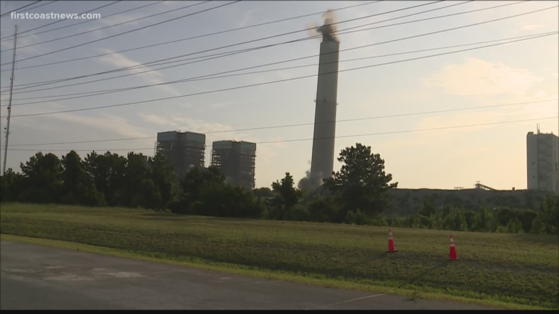 This implosion finishes the series of implosions for the power park. The first took place last June where it took just 12 seconds for 1,500 pounds of dynamite to bring down two towers measuring about 462-feet tall.