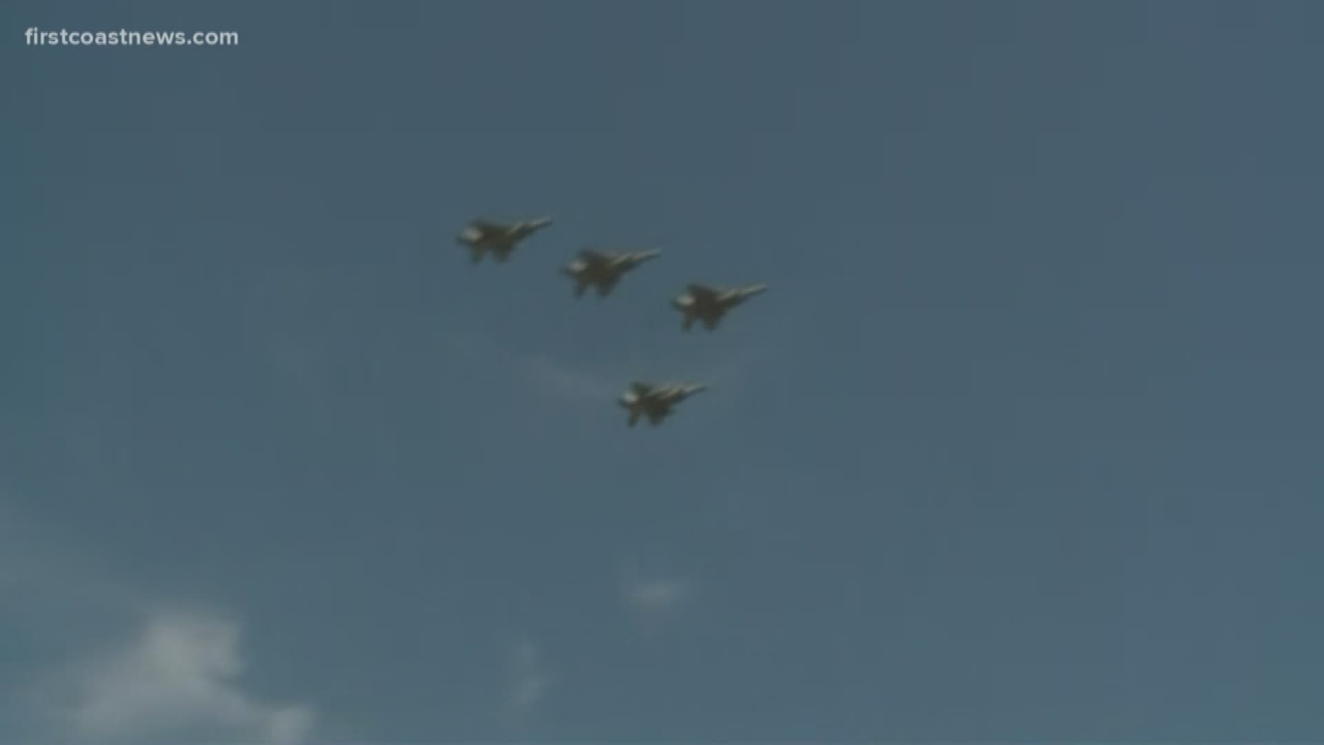 First Coast News cameras were rolling as F-15 flyer jets flew over TPC Sawgrass, honoring the military during the 2019 PLAYERS Championship.