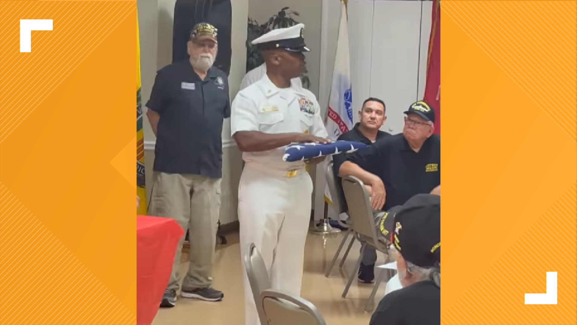 Navy Command Master Chief Ret. Mack Ellis talks about the United States flag Saturday at the Jacksonville Elks Lodge during an event to honor Vietnam Veterans.
Credi