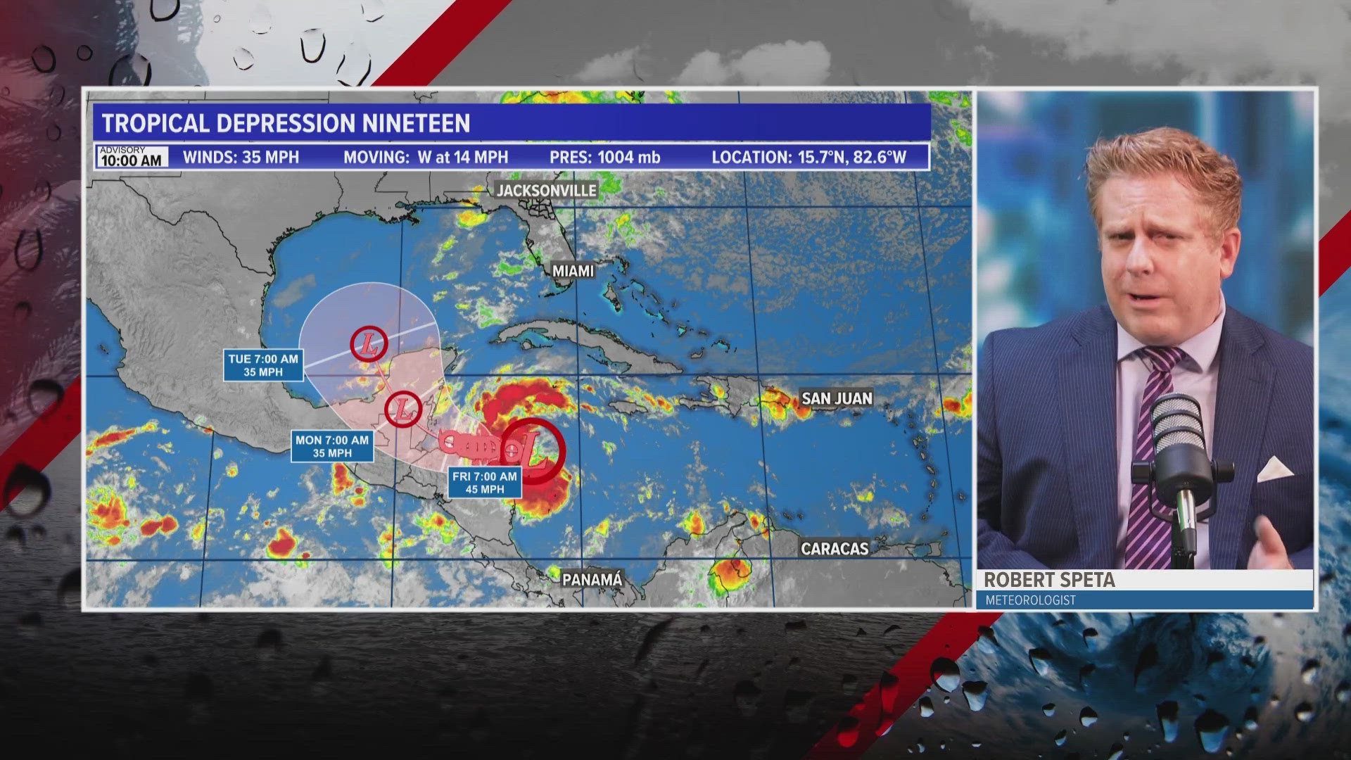 The NHC has officially upgraded Sarah to a tropical storm making it the 19th named storm of the 2024 hurricane season.