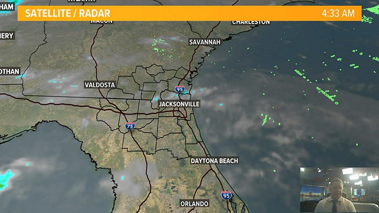 Cloudy skies Saturday with a chance of thunder Sunday on the First Coast.