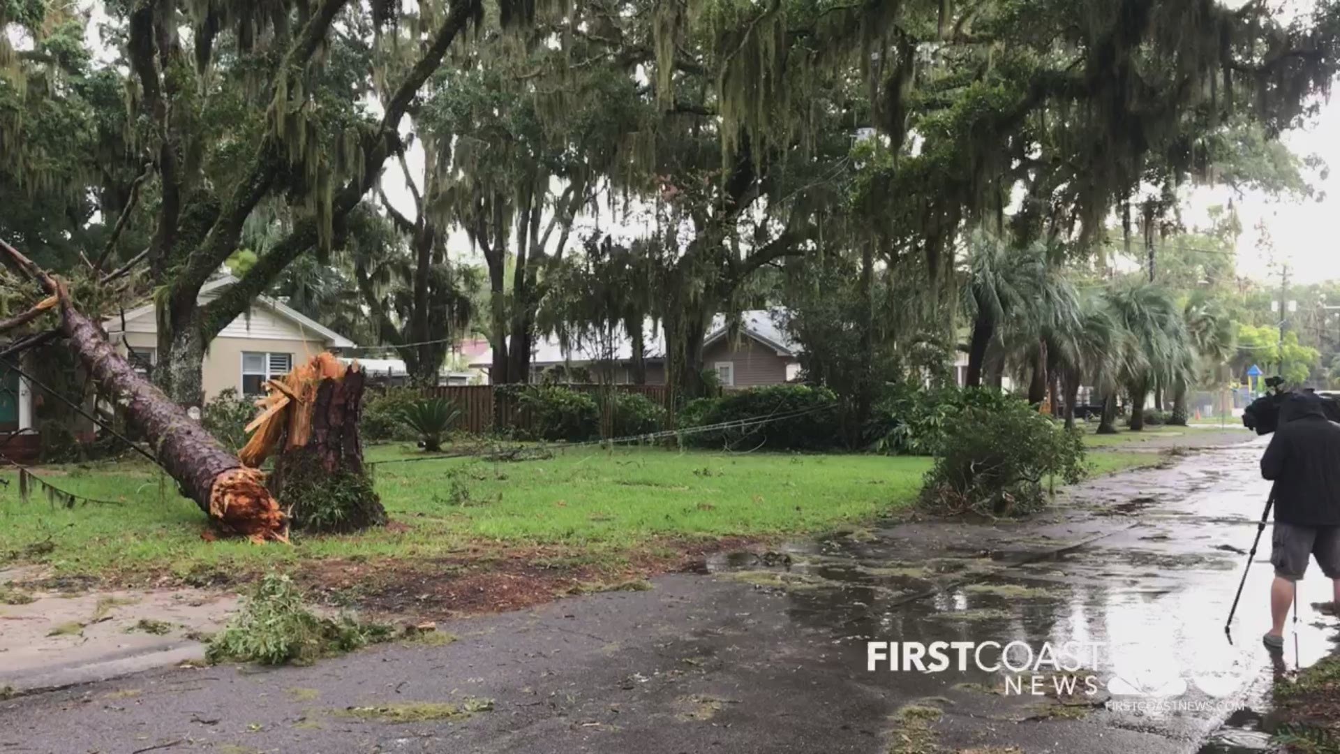 The Jacksonville Fire and Rescue Department said debris from trees are falling all over the roads, and there are downed power lines in multiple locations in the Ortega area.