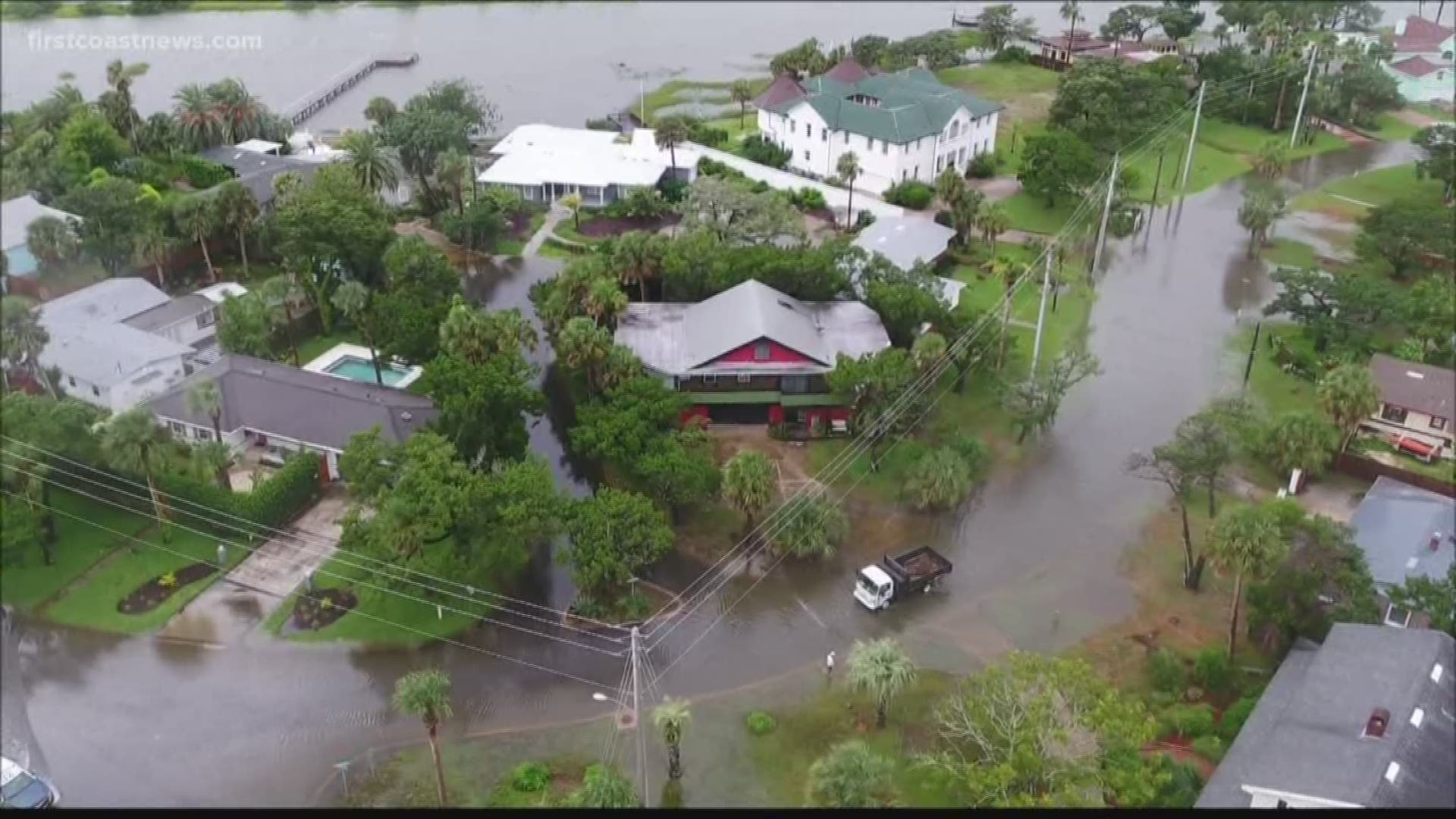 Homes flooded in the Davis Shores neighborhood of St. Augustine during Hurricane Dora.