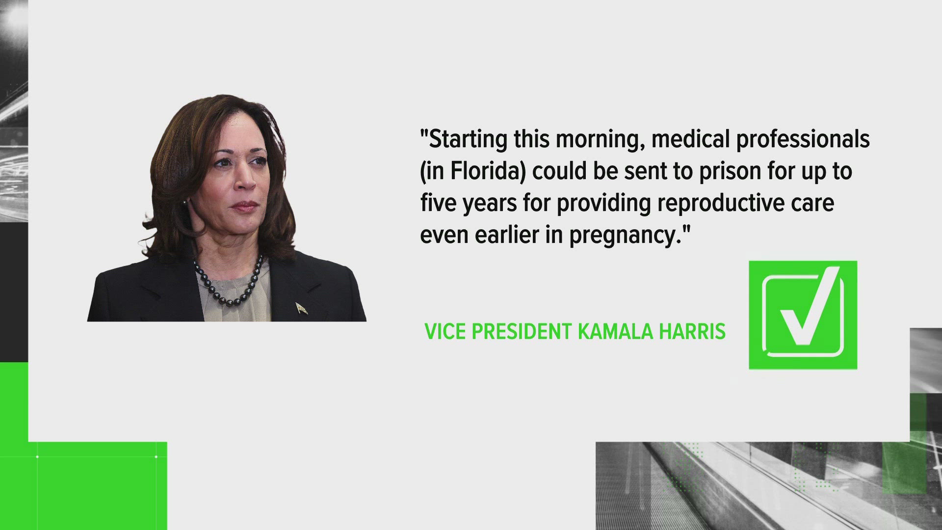 Harris was in Jacksonville speaking in opposition to Florida's 6-week abortion ban that went into effect hours before her arrival.
