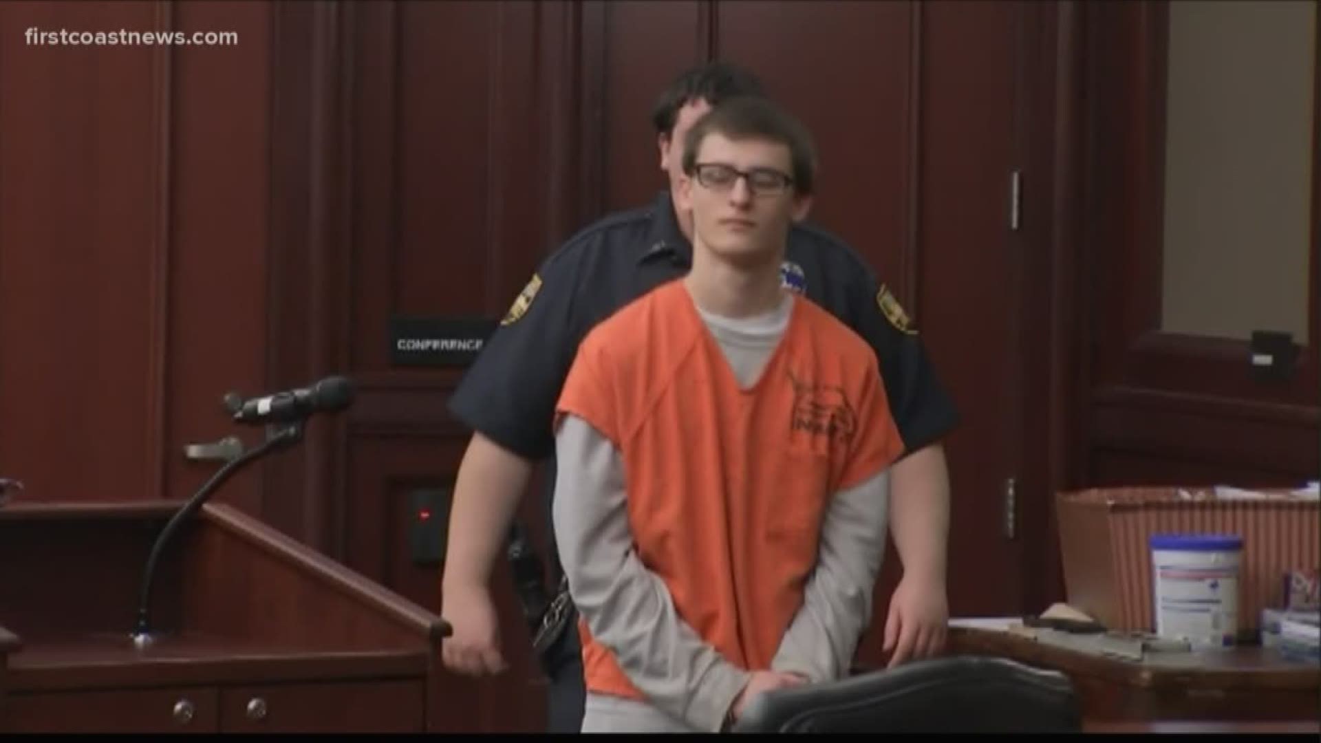 In a halting and tearful voice, Logan Mott apologized for fatally shooting and stabbing his grandmother, Kristina French, in November of 2017.