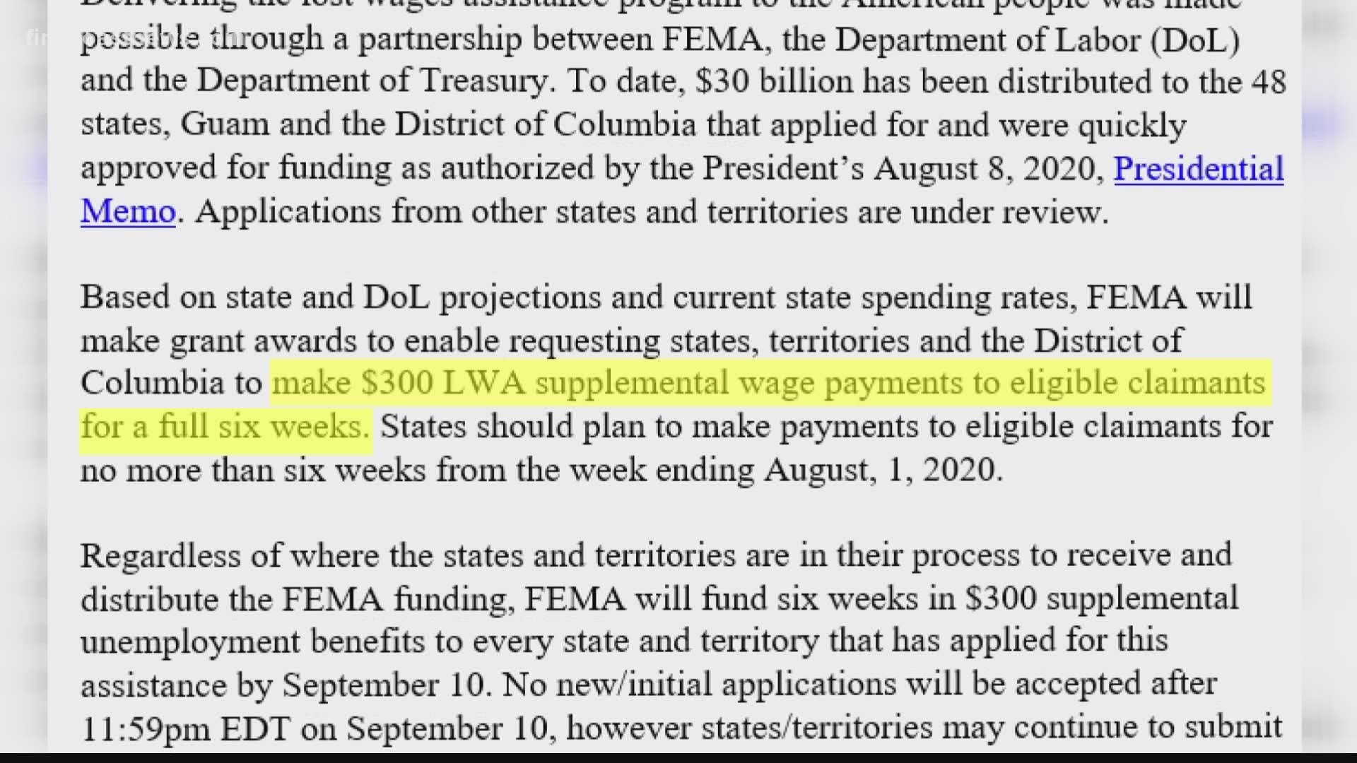 Although FEMA has extended its obligatory funding of six weeks to states, states need to meet certain requirements. Florida does not meet them.