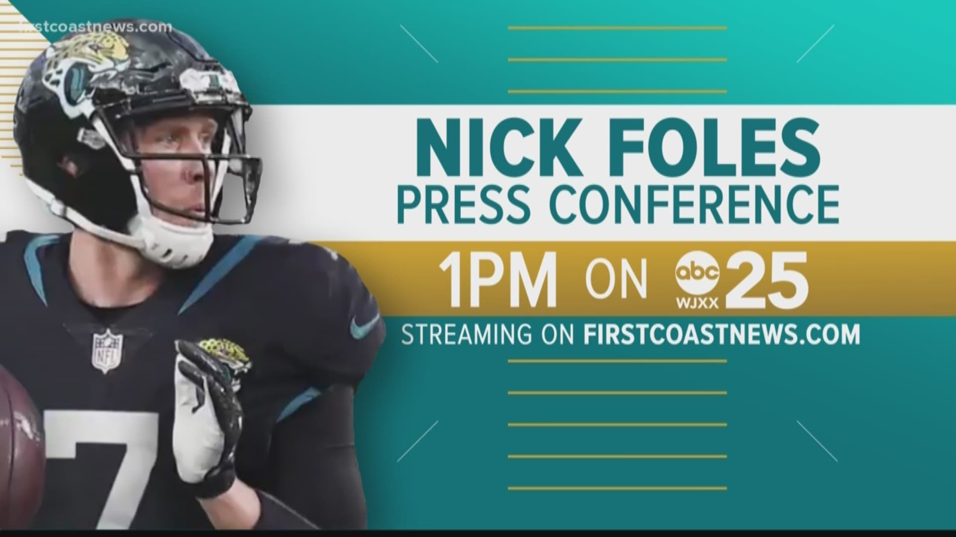 Foles' introductory press conference with the media will take place Thursday at 1 p.m. First Coast News will stream the press conference on ABC-25 and FirstCoastNews.com.