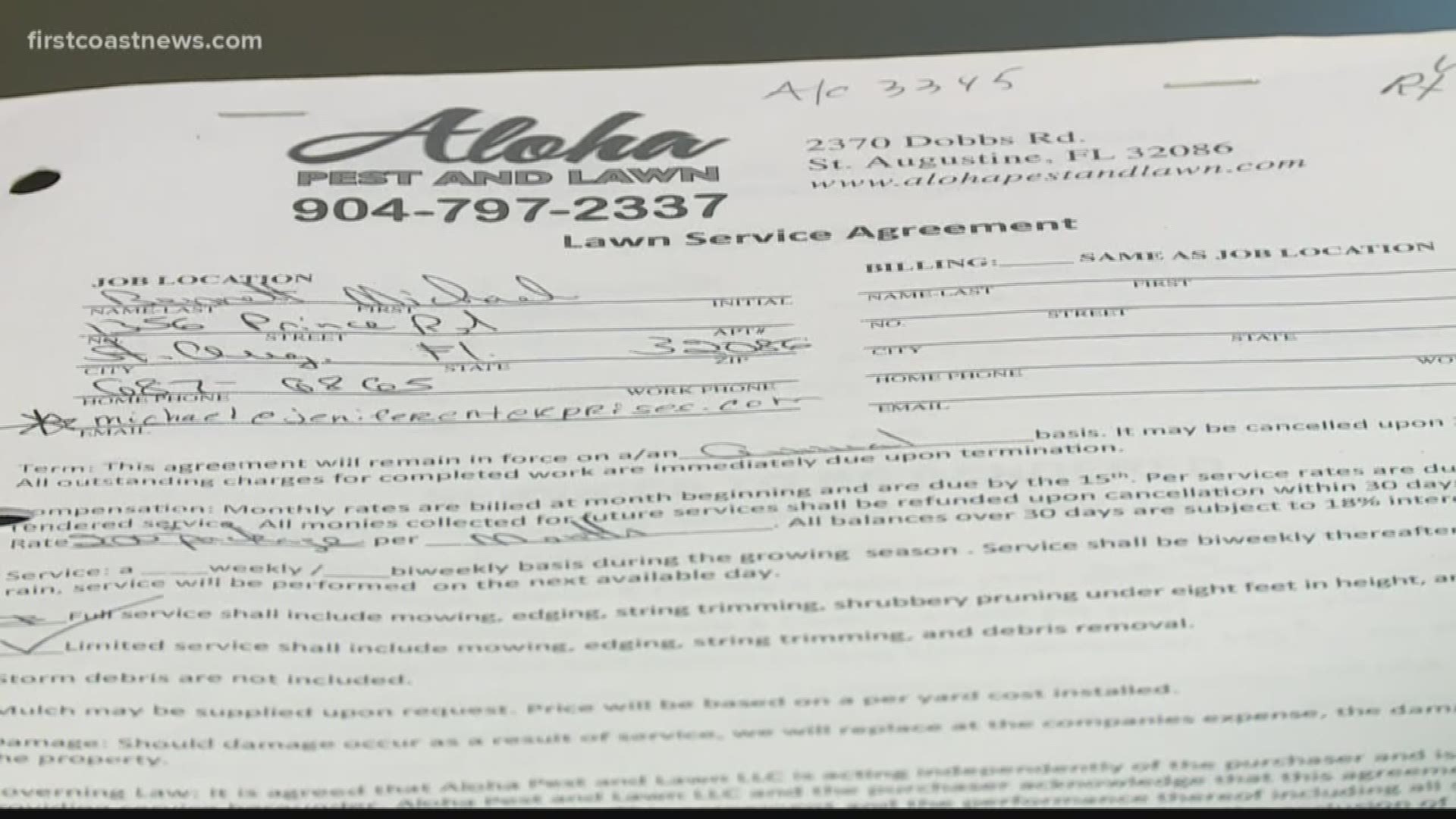 The lawn service owner said that he was transparent and believes this is a case where the customer's expectations are not aligned with the terms of the service agreement.