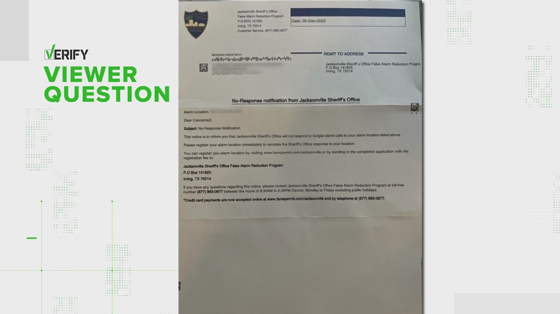 Yes, you have to register your alarm system in Jacksonville