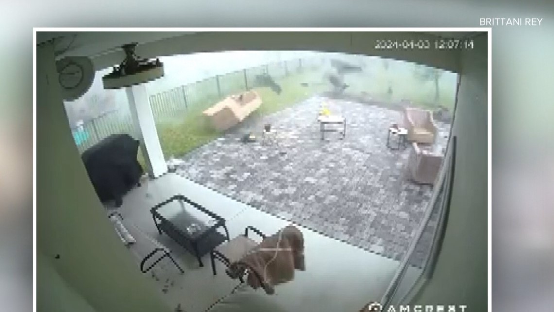  Heavy wind gusts causes furniture on St. Johns County home's patio to scatter, debris to fly