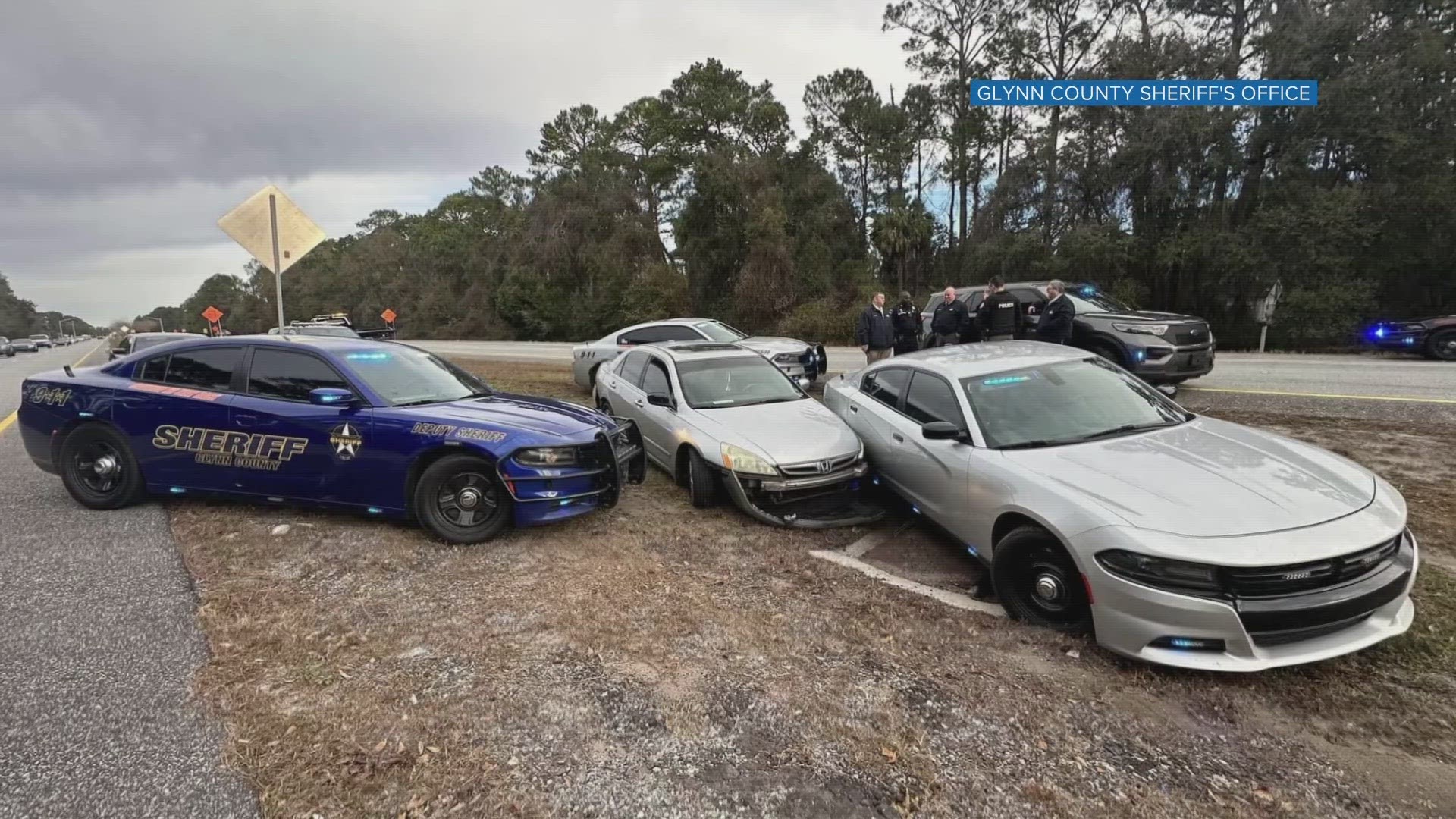The Glynn County Sheriff's Office says deputies engaged in a 'PIT maneuver' to stop the driver's car before a foot chase ensued.