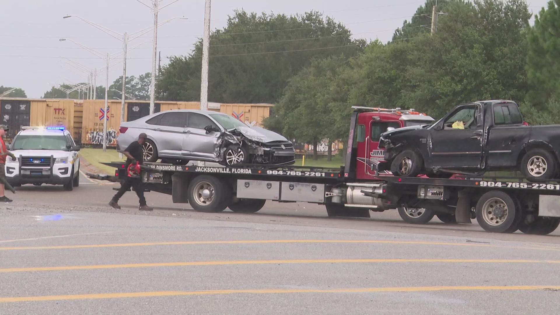 The impact of the two vehicles caused the victim's truck to flip over.