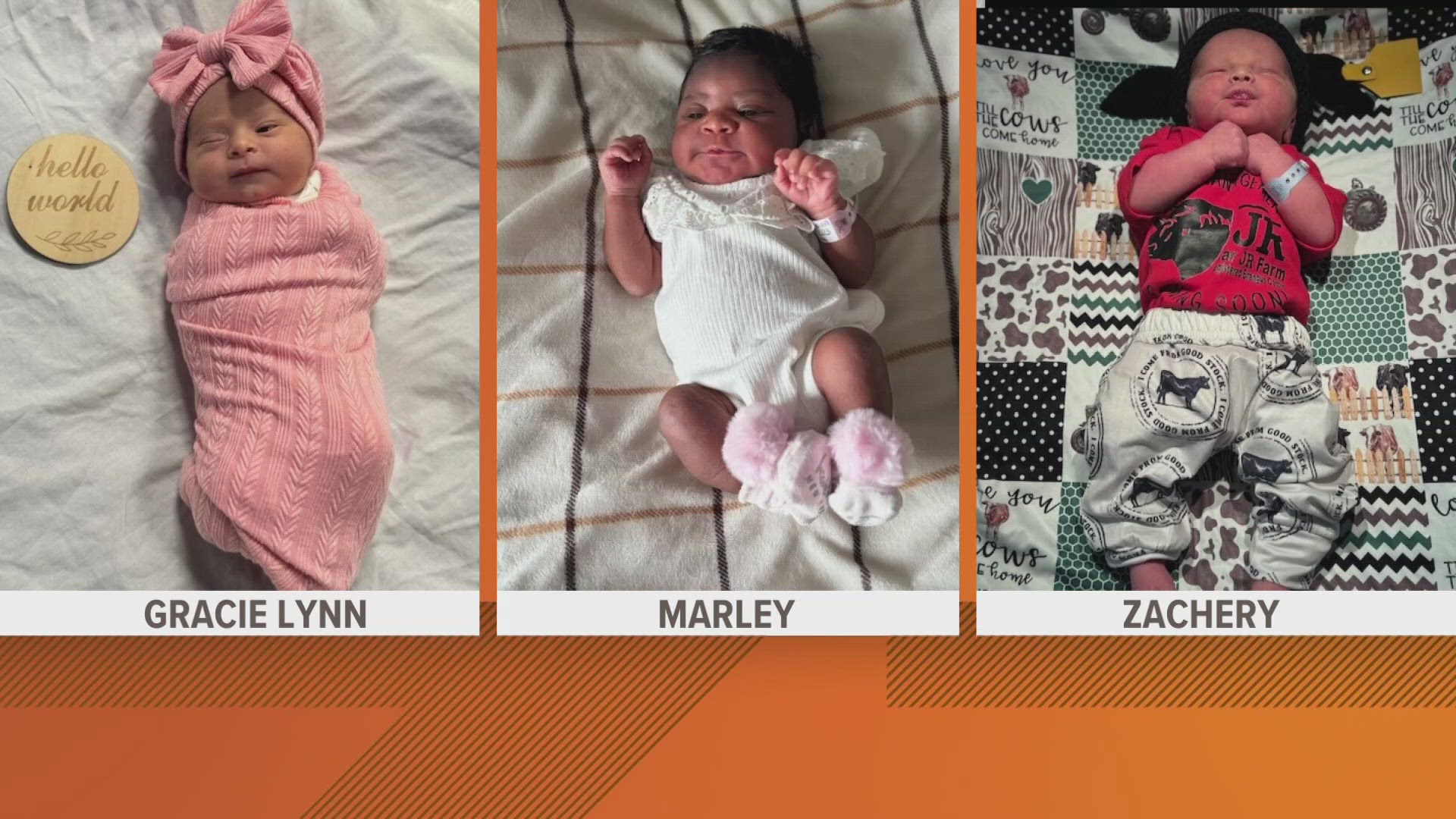 Three babies born at the hospital on Mother's Day are named Gracie Lynn, Marley and Zachery.