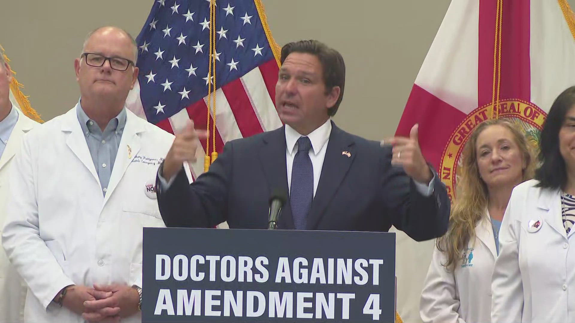 Florida Gov. Ron DeSantis held a press conference in Jacksonville Tuesday to urge voters to vote "no" on Amendment 4 in the upcoming General Election.