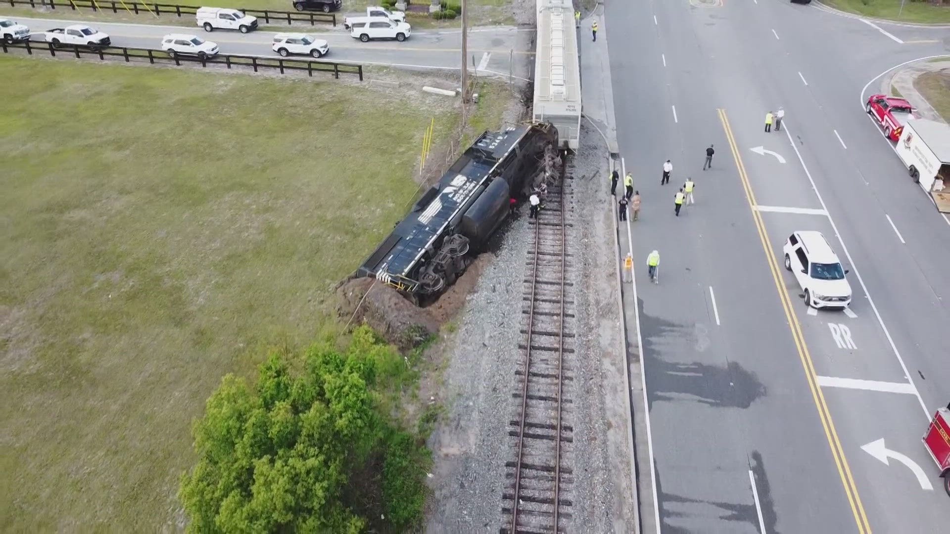 A train derailment in Brunswick led to road closures for several hours.
