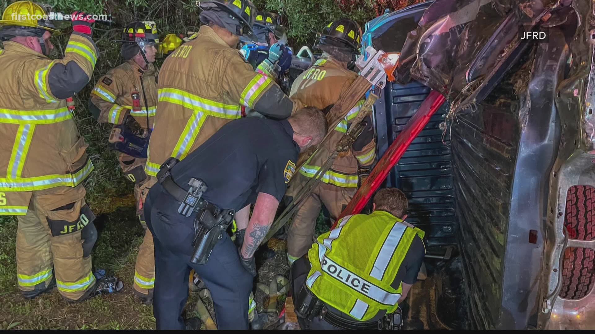 First responders rushed the victim to the hospital with serious injuries.