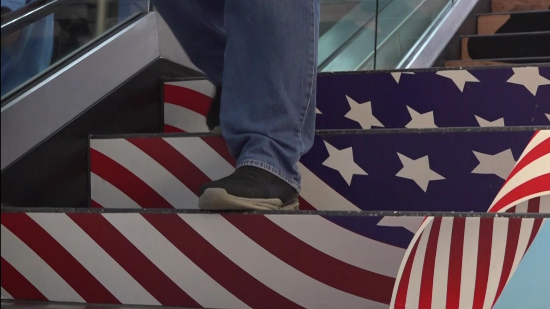 Thousands of people walk the steps inside Vystar Veterans Memorial Arena. Some veterans say it's disrespectful to walk on the flag design.  The city will redo it.