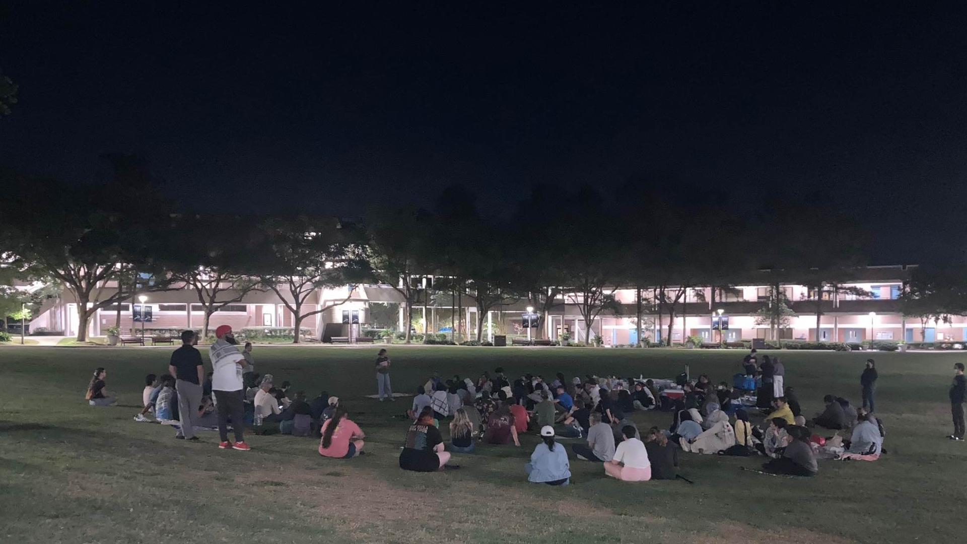 The students were told to leave by 10 p.m. Thursday. They were still on campus chanting for a free Palestine after the curfew.