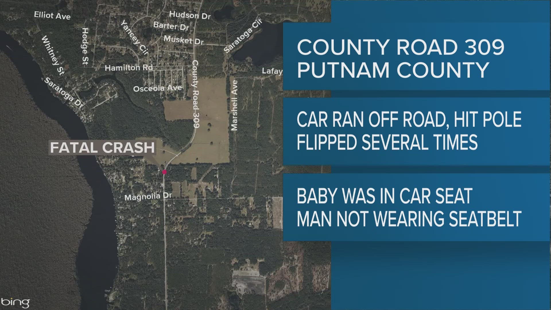 The crash happened on County Road 309 and Old Shell Harbor Road around 6 a.m. Tuesday, according to the Florida Highway Patrol.