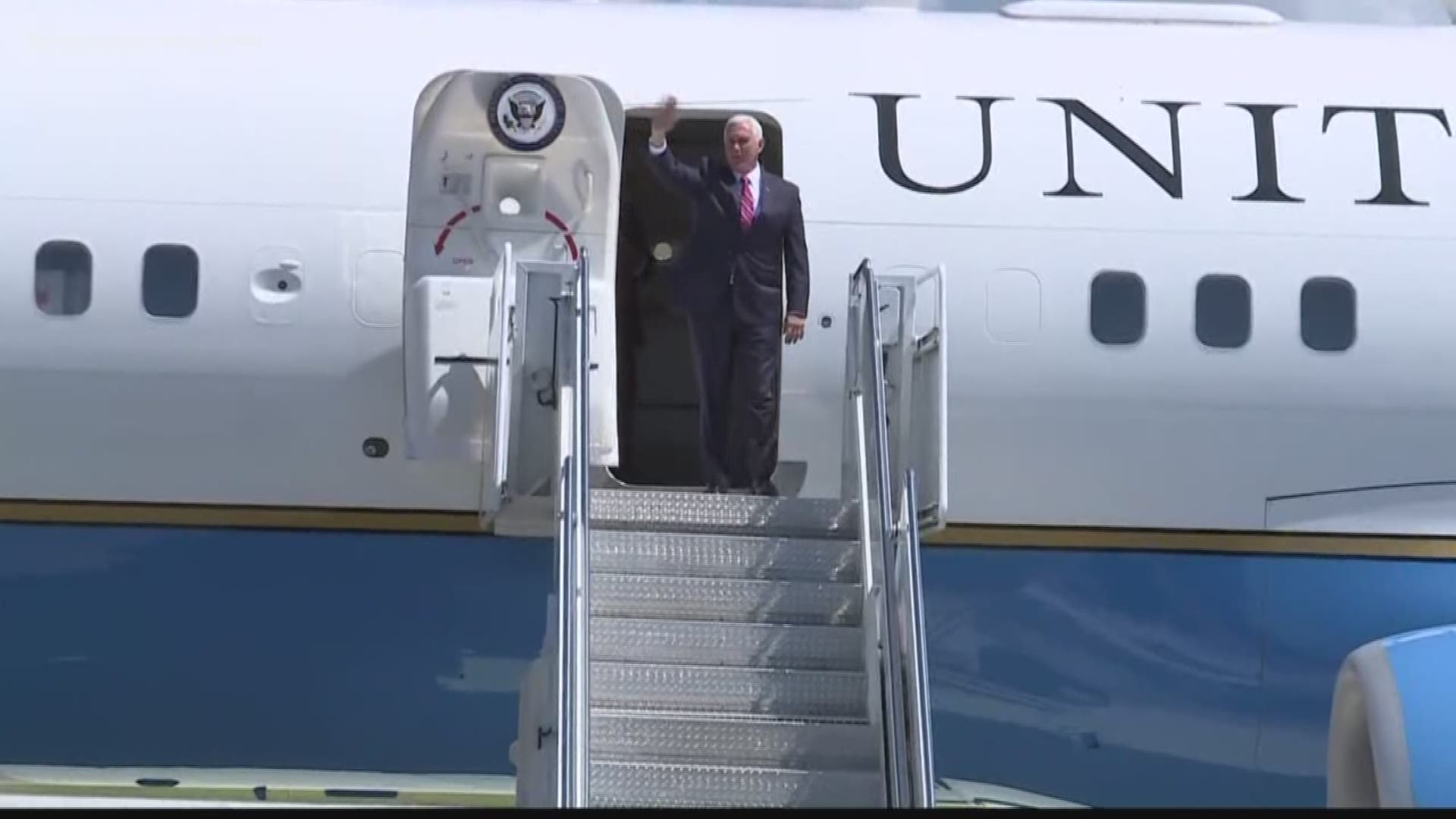 Vice President Mike Pence landed in Jacksonville on Monday to speak at an America First Policies series.