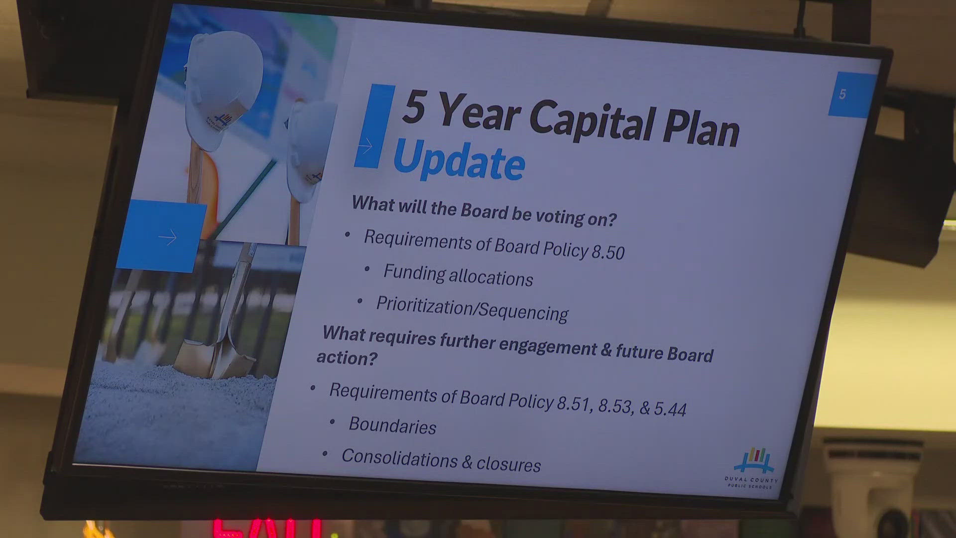 School closures were not voted on Tuesday, but the board voted to approval the 5 Year Capital Plan.