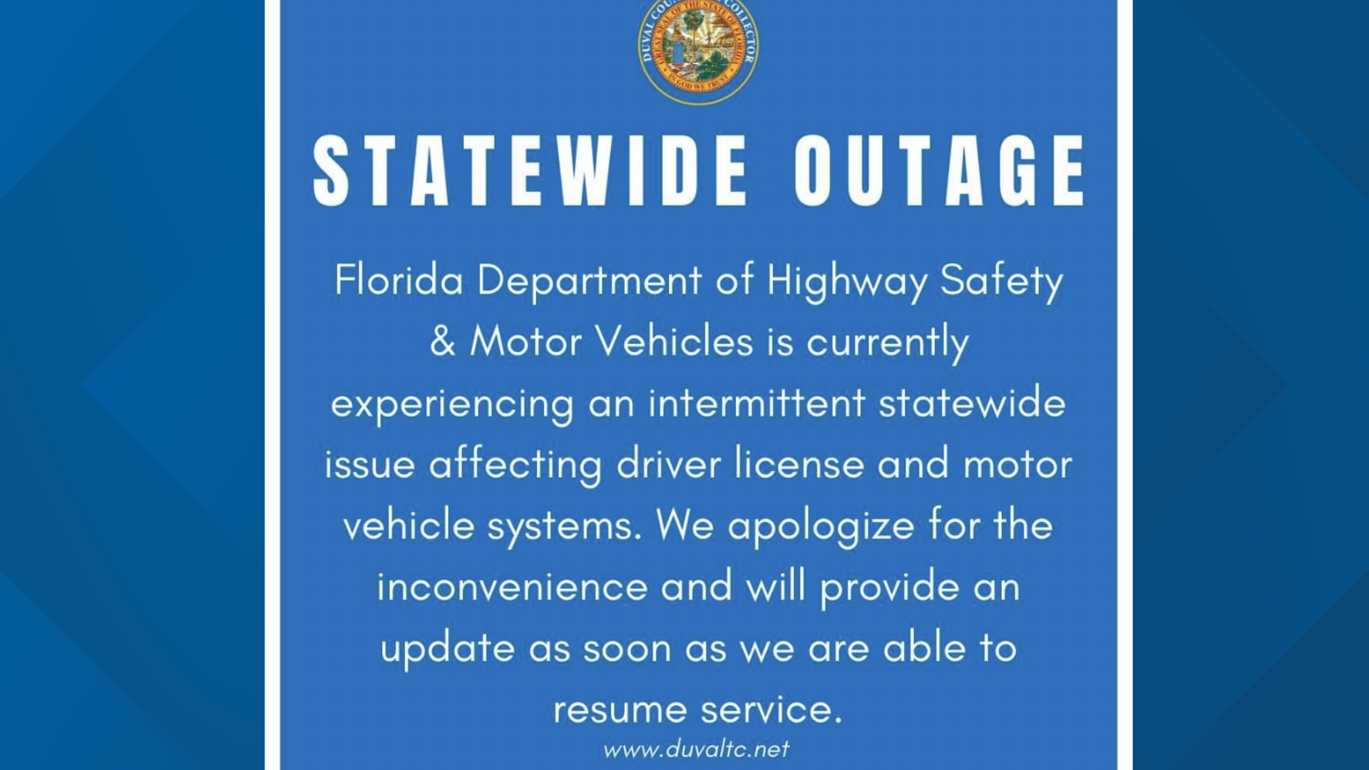 Florida DMV experiencing statewide outage Monday