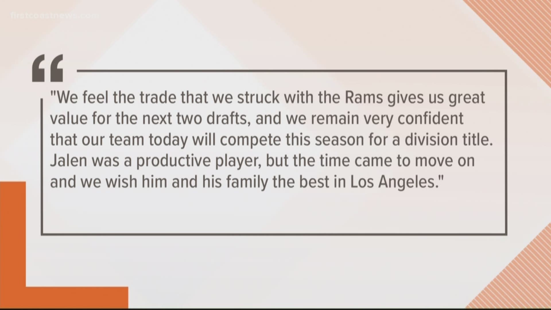 VP of Football Operations for the Jags issued a statement on Wednesday regarding Jalen Ramsey's trade to the Los Angeles Rams.