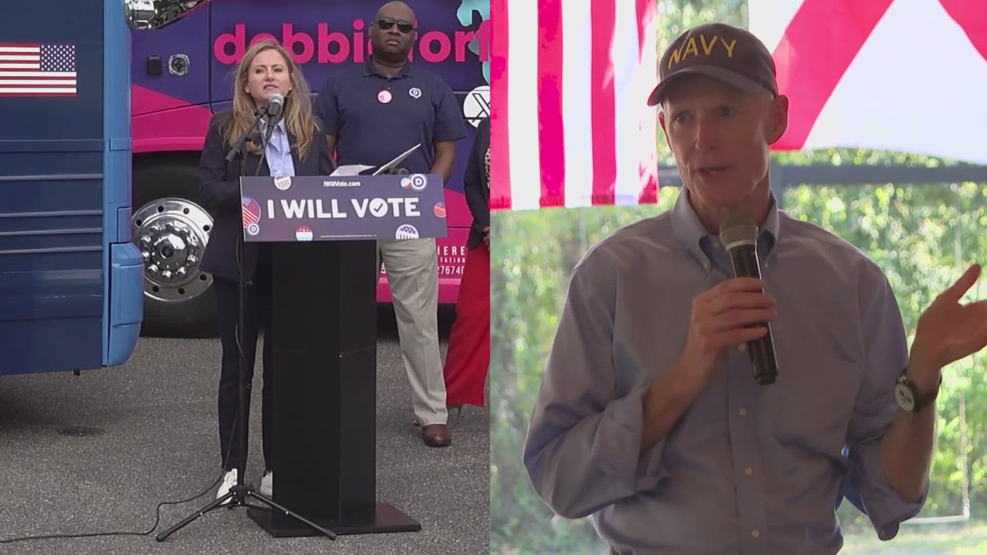 Republican incumbent Rick Scott and Democrat Debbie Mucarsel-Powell stopped in Jacksonville this week, urging voters to head to the polls during early voting.