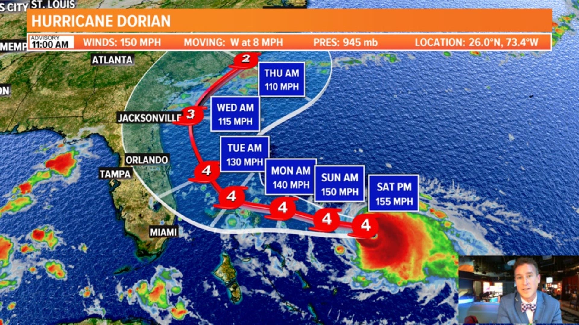 Dorian has slowed down even more with an expected re-curve even farther east of Florida. But no all clear can be given yet. Stay prepared and keep checking back.