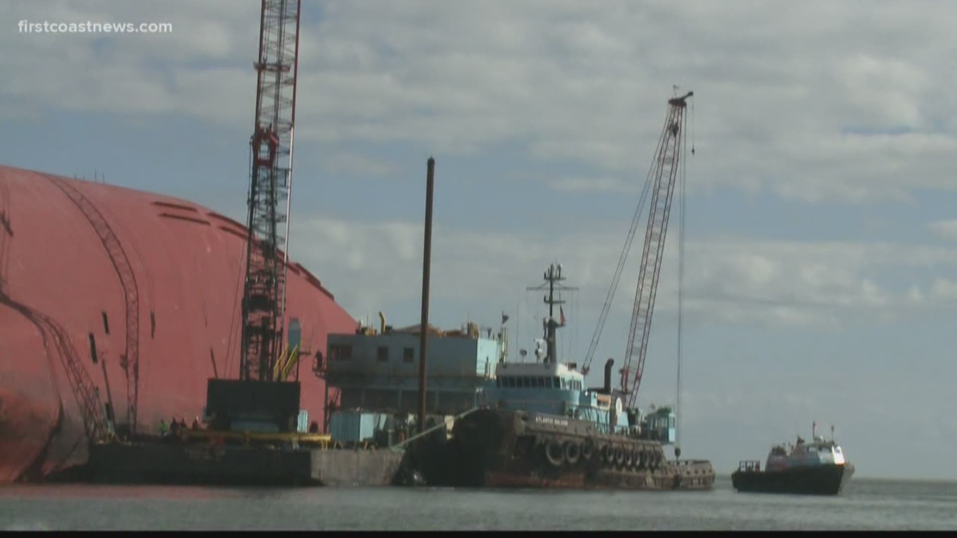 “Removal of the prop and rudder are a big help in taking some of the weight off the ship. But also too, we still have 50,000 gallons of contaminants on the ship."