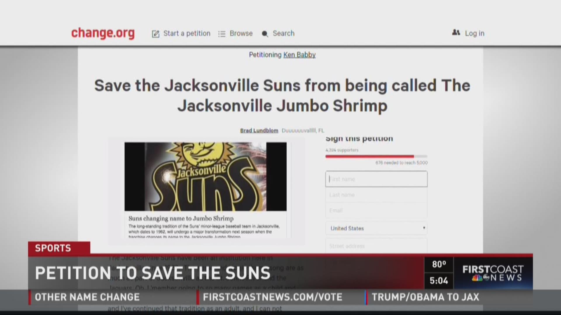 Petition to "Save the Suns" from Jumbo Shrimp name change