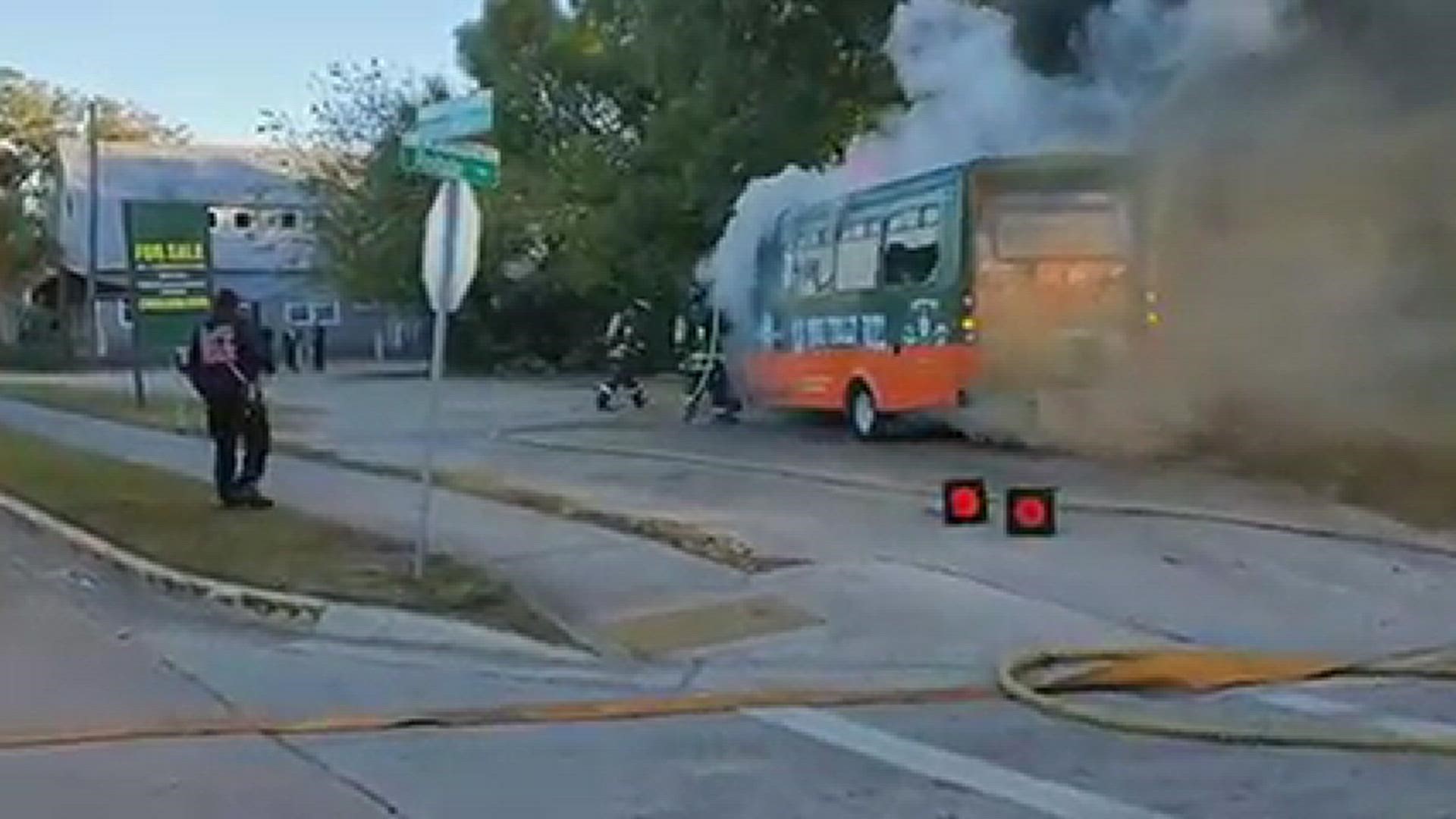 Crews are currently on scene of a bus fire at N Ponce and Rhode Avenue, expect traffic delays in the area.