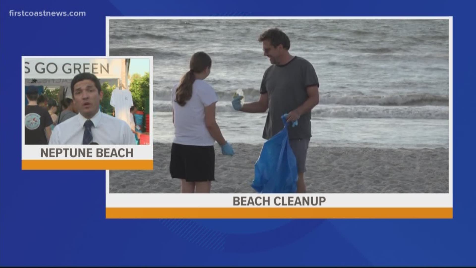 Volunteers flock to Neptune beach to help pick up trash.