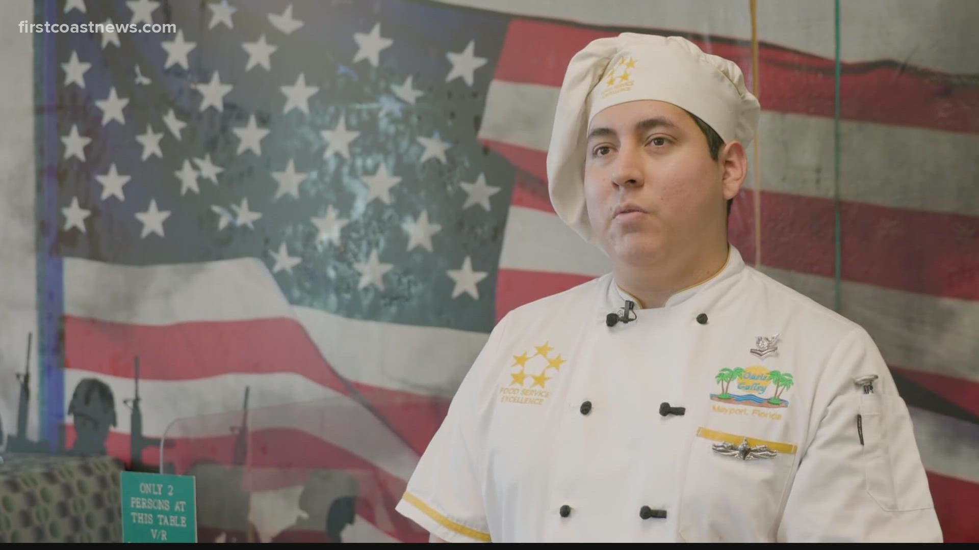 Petty Officer Second Class Joshua Campos is a culinary specialist in the United States Navy.  He feeds about 500 to 600 men and women every day at NS Mayport.