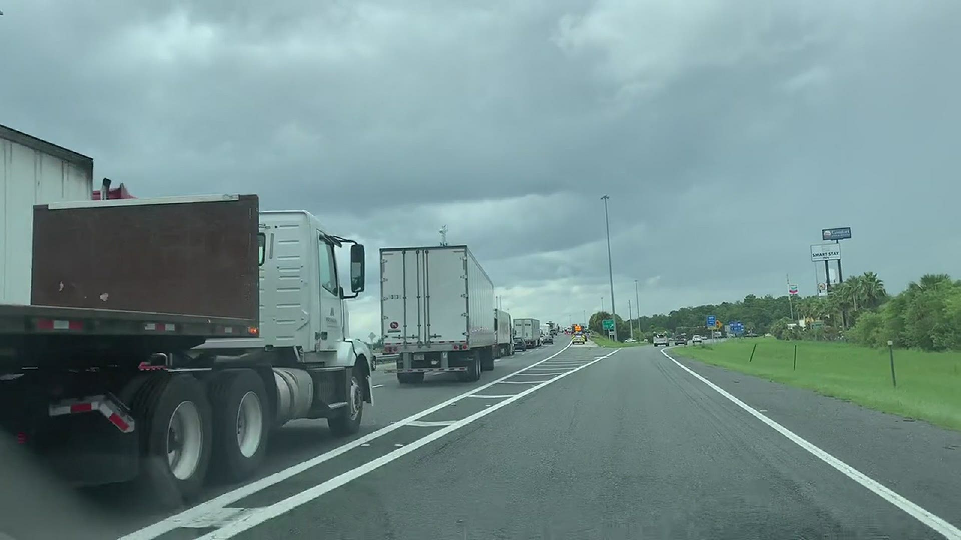 One lane is closed, causing traffic to back up heading north from St. Augustine toward Jacksonville.