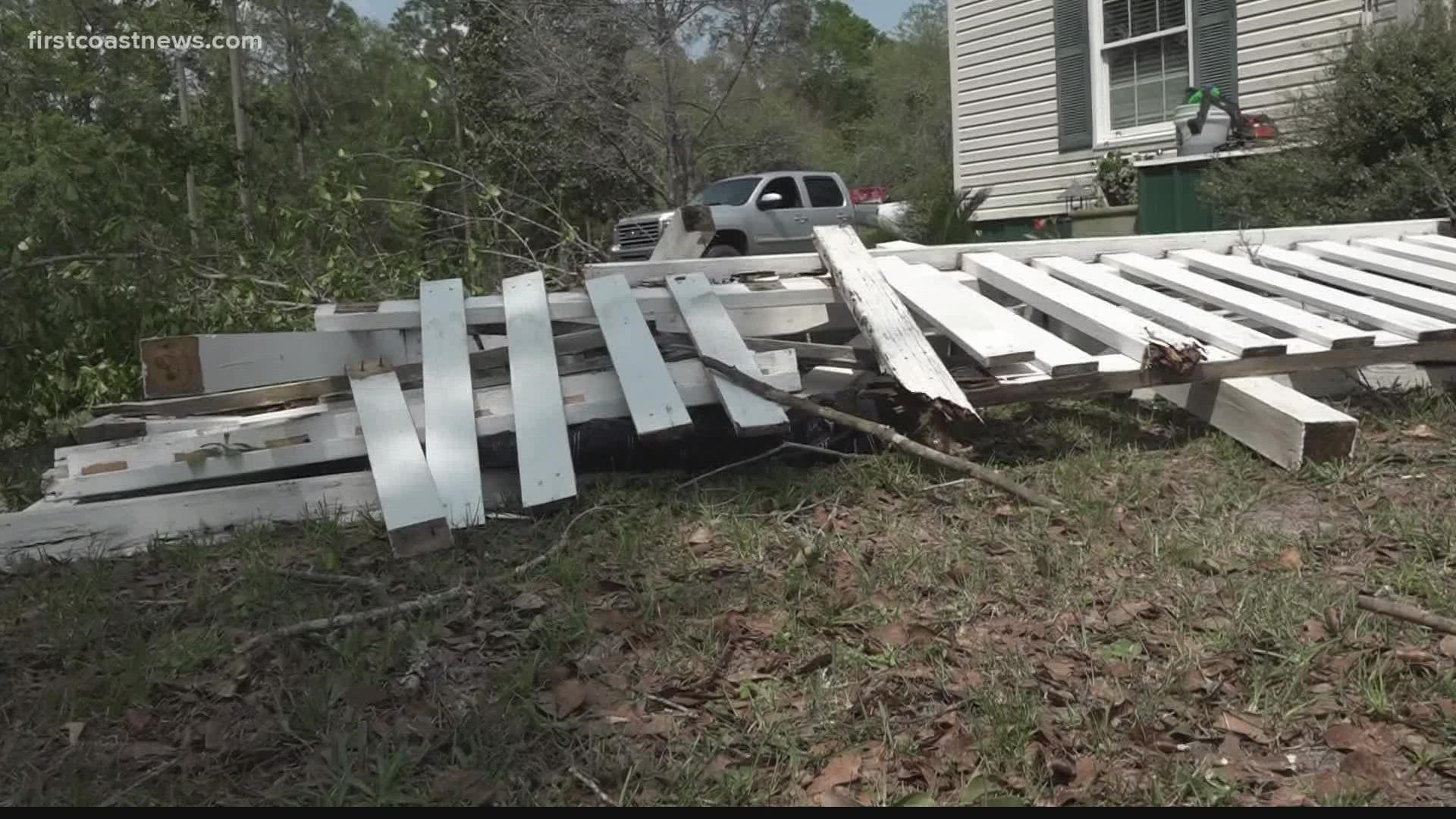 The homeowner heard strong winds around 2:30 a.m., sheltering before their porch was ripped from their home.