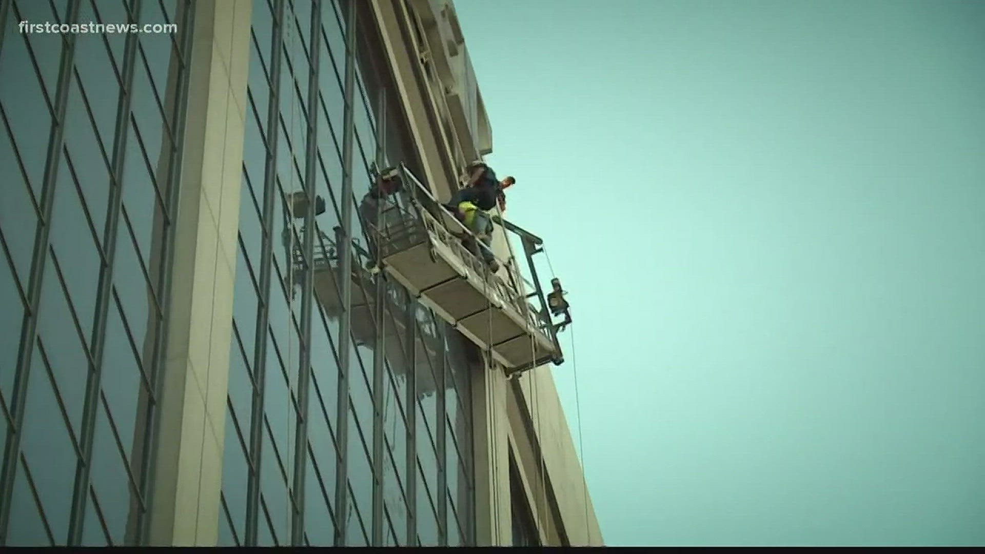 Special operation rescue workers at JFRD save the lives of two window washers hanging off the side of the BBT building in Downtown Jacksonville.