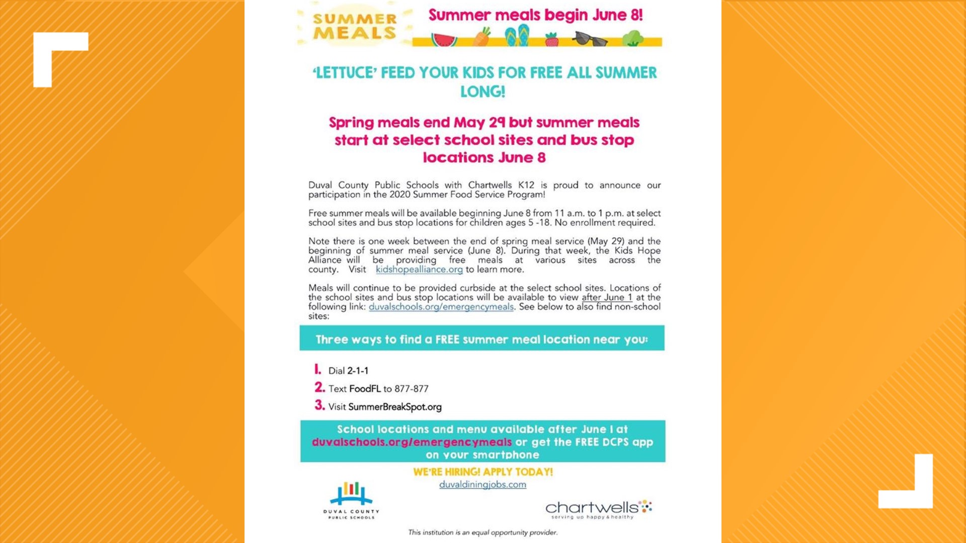 Where to get free meals for kids in Duval County