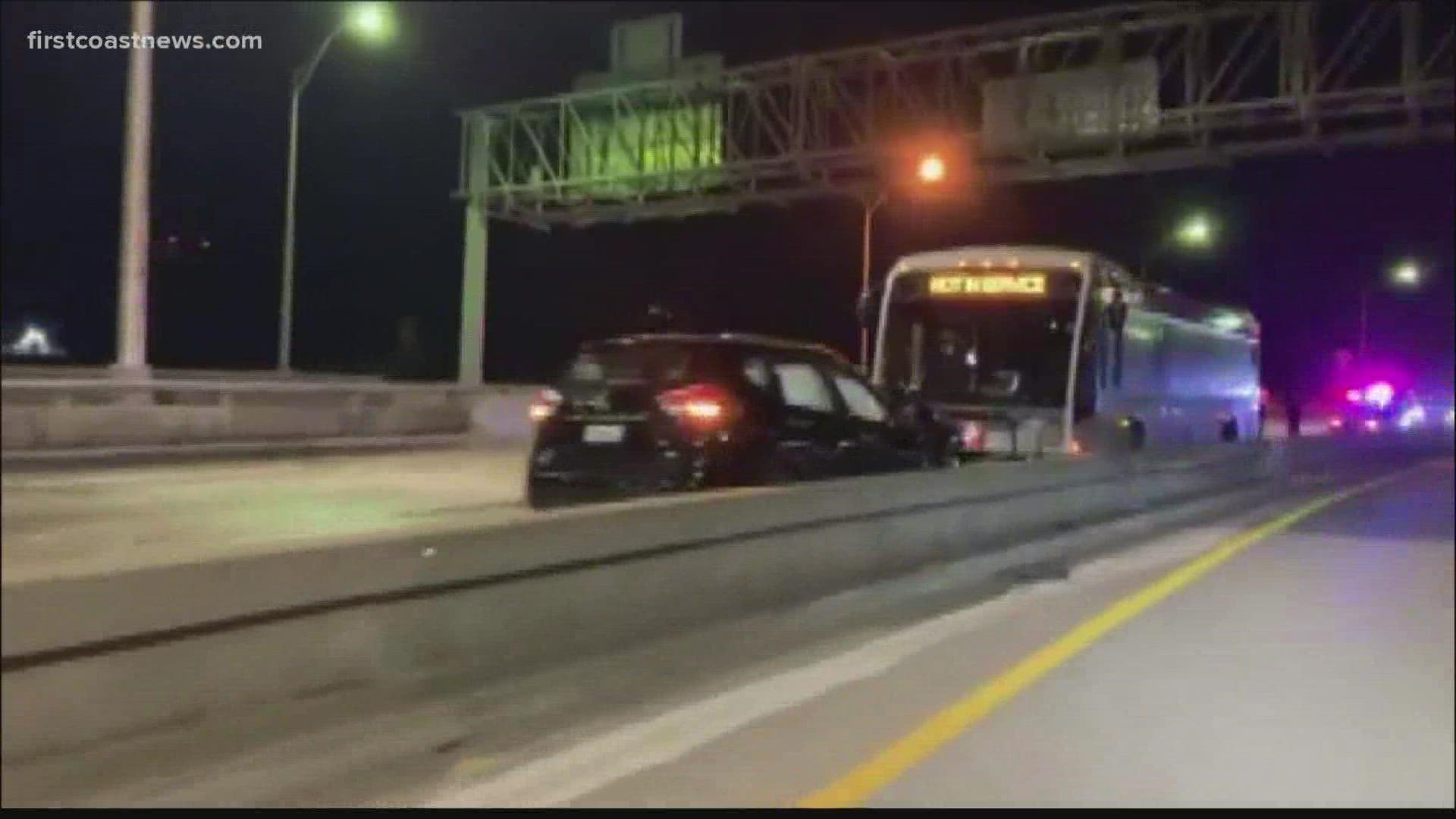 The driver and a passenger in a vehicle traveling the wrong way on the Hart Bridge were killed when the vehicle crashed into a JTA bus around 1 a.m.