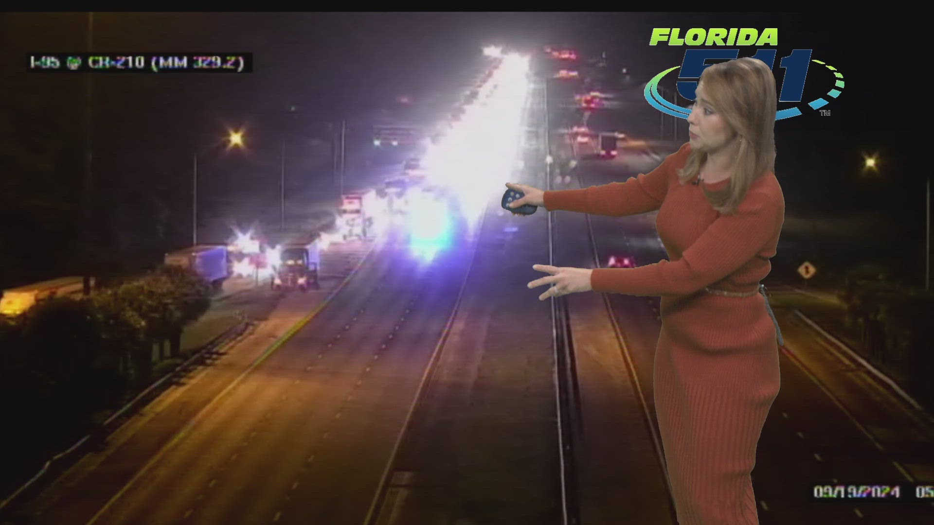 St. Johns County Fire Rescue says a semi-truck overturned on the interstate.